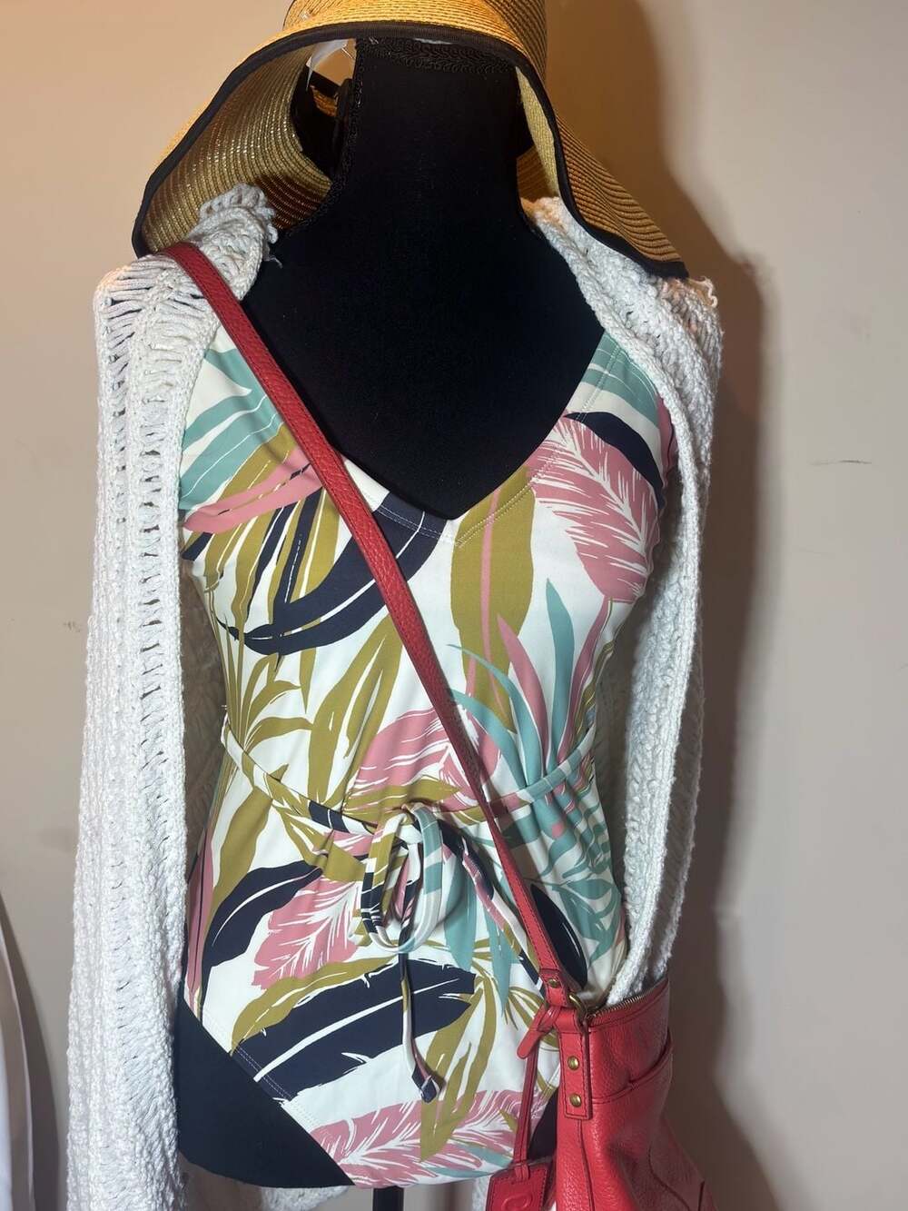 M Beachwear Kona Sol One-Piece Swimsuit & Anthropologie hooded, crocheted cover-